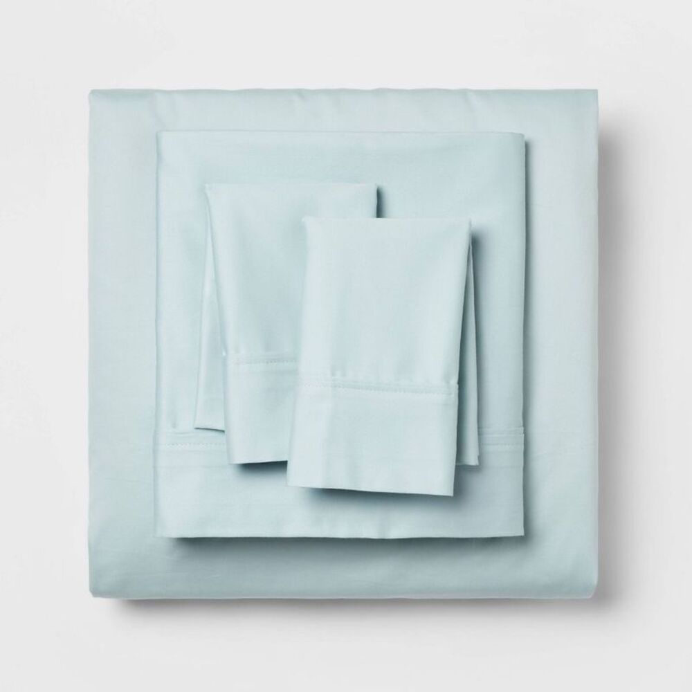 Queen 400 Thread Count Solid Performance Cotton Sheet Set - Light Blue